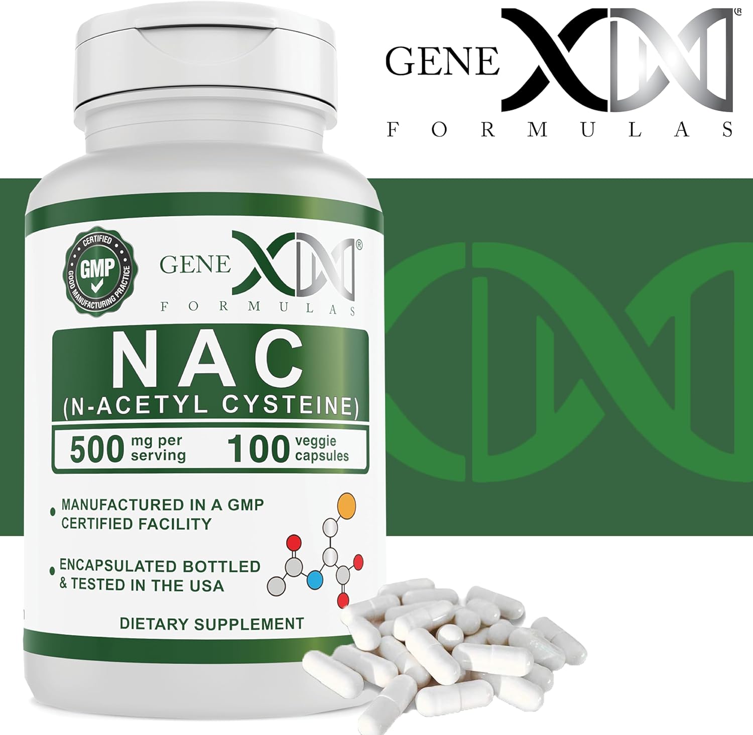 Genex Formulas NAC 500mg Capsules - N-Acetyl Cysteine for Liver Health - Non-GMO, Gluten Free, Vegan (100 Count)