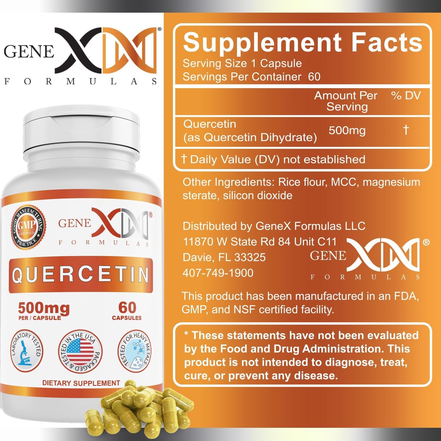 Genex Formulas Quercetin 500mg - 60 Capsules for 60 Day Supply - Immune Support & Antioxidant Supplement, Non-GMO & Gluten-Free