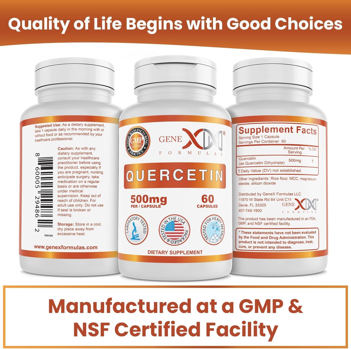Genex Formulas Quercetin 500mg - 60 Capsules for 60 Day Supply - Immune Support & Antioxidant Supplement, Non-GMO & Gluten-Free