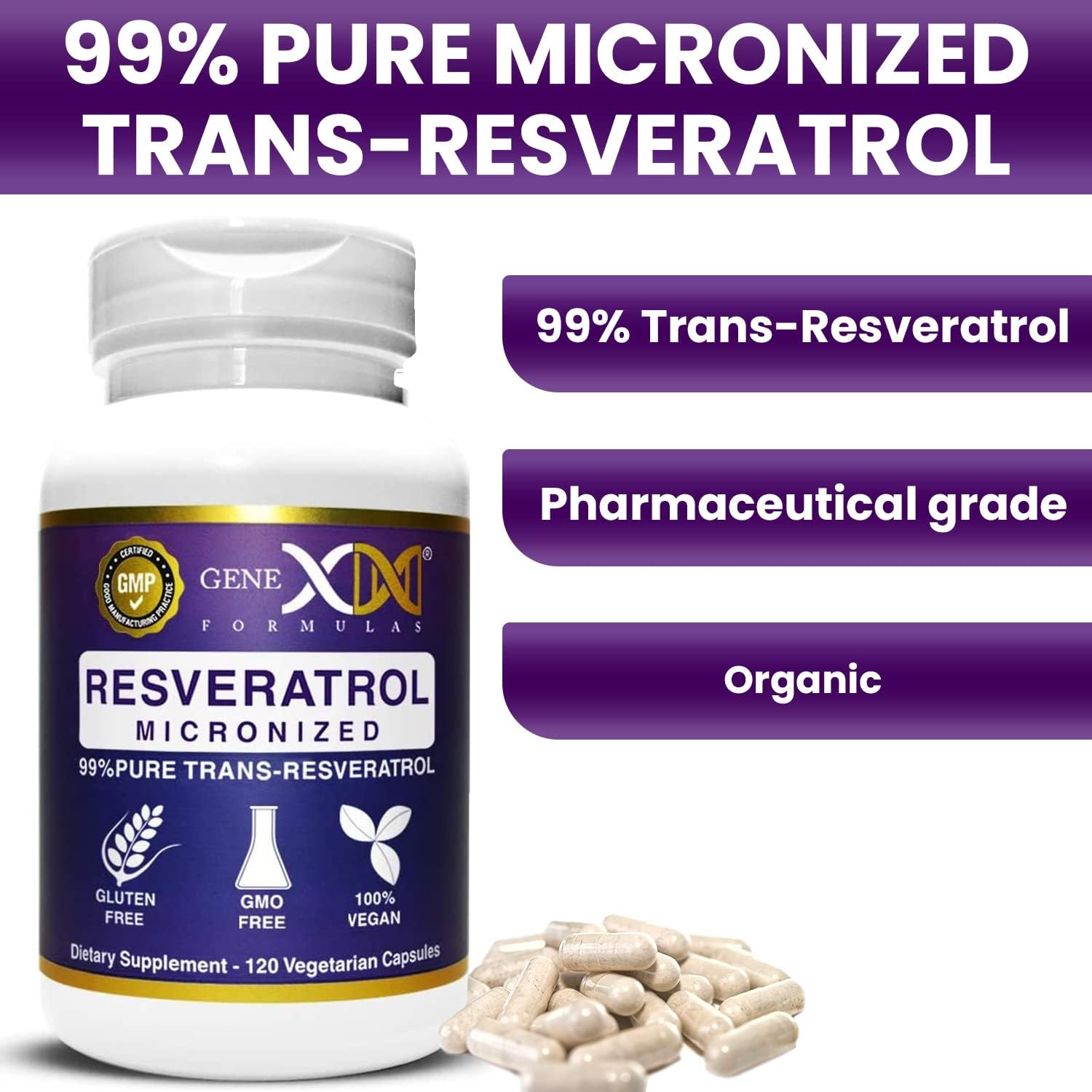 Genex Formulas Trans Resveratrol 1000mg Capsules with Bioperine Extract - Pharmaceutical Grade Trans-Resveratrol - GMP & NSF Certified - 120 Count