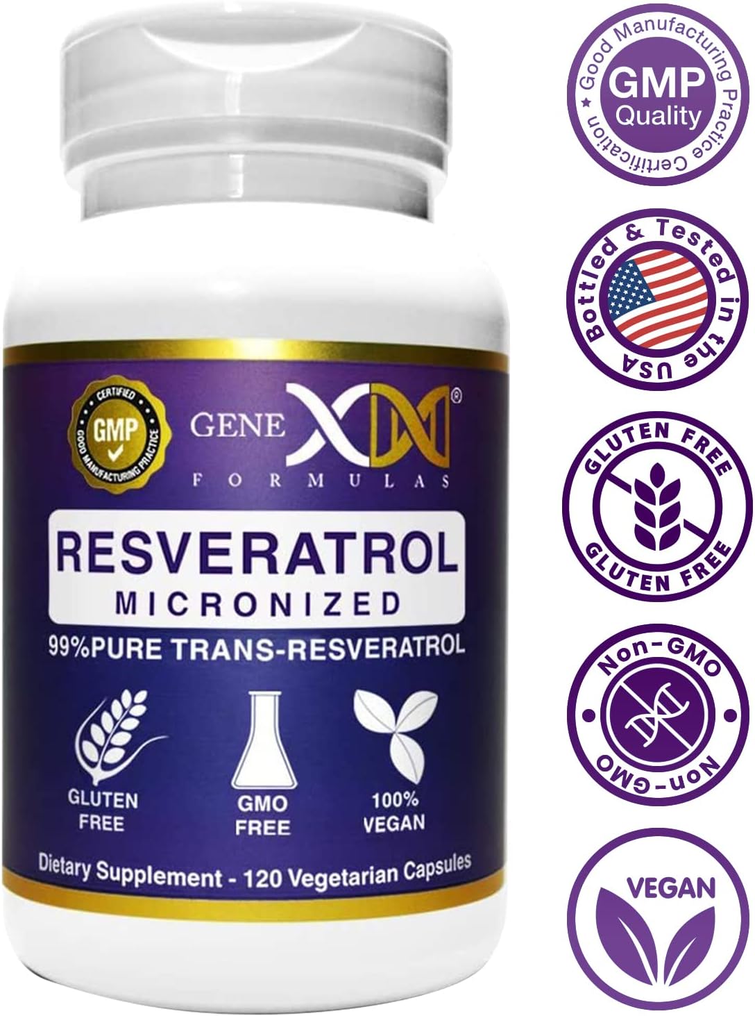 Genex Formulas Trans Resveratrol 1000mg Capsules with Bioperine Extract - Pharmaceutical Grade Trans-Resveratrol - GMP & NSF Certified - 120 Count