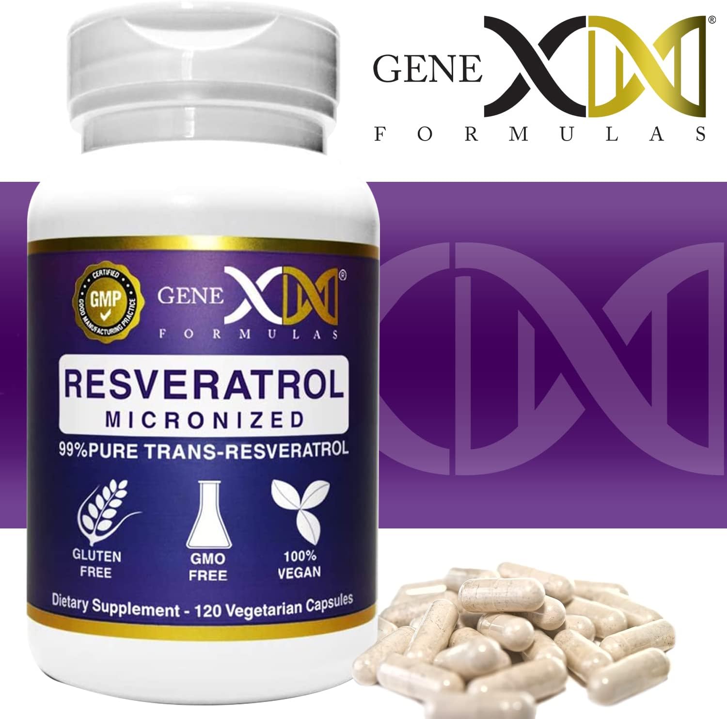 Genex Formulas Trans Resveratrol 1000mg Capsules with Bioperine Extract - Pharmaceutical Grade Trans-Resveratrol - GMP & NSF Certified - 120 Count