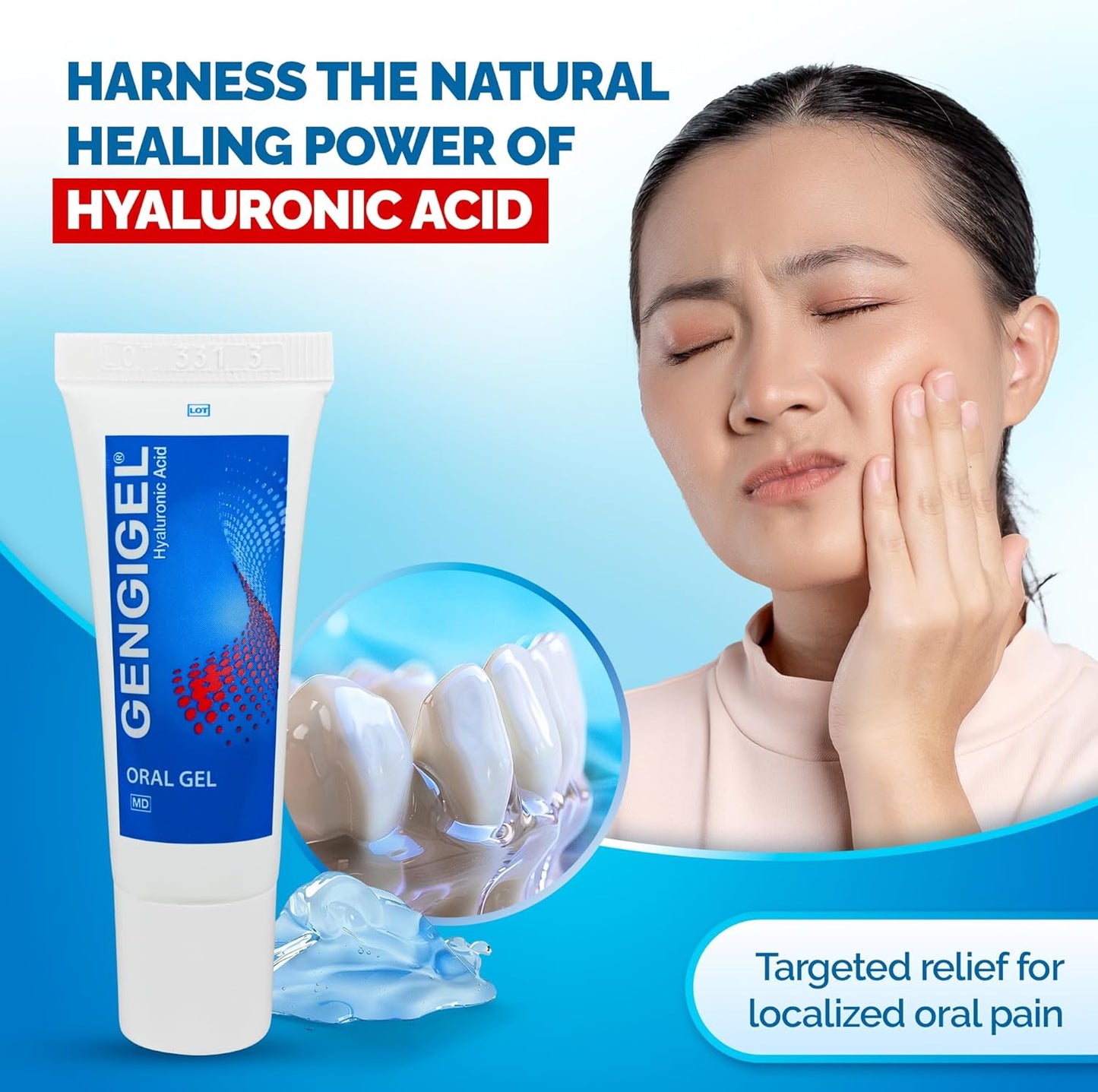 Gengigel Hyaluronic Acid Oral Gel 20ml - Soothes Mouth & Gum Discomfort, Promotes Healing, Paraben-Free, Vegan & Kosher