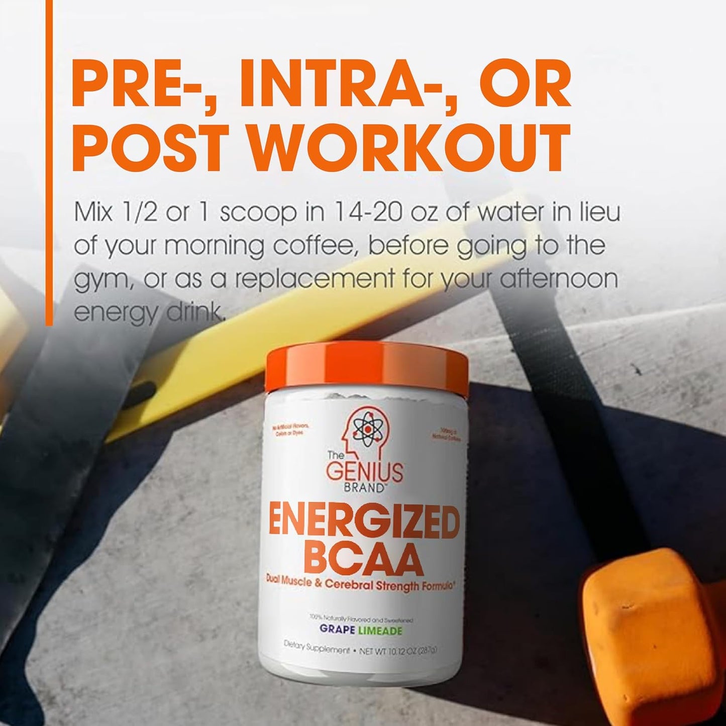 Genius BCAA Energy Powder in Grape Limeade - Natural Vegan Workout Supplement for Enhanced Muscle Recovery and Focus