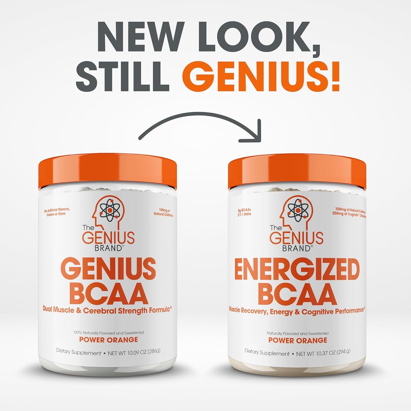 Genius BCAA Energy Powder, Orange Flavor - Vegan Nootropic Amino Acids for Muscle Recovery - Natural Workout Supplement for Women & Men - No Artificial Sweeteners - Pre, Intra, Post-Workout