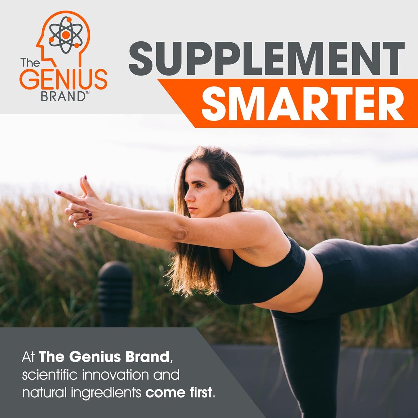 Genius BCAA Energy Powder, Orange Flavor - Vegan Nootropic Amino Acids for Muscle Recovery - Natural Workout Supplement for Women & Men - No Artificial Sweeteners - Pre, Intra, Post-Workout
