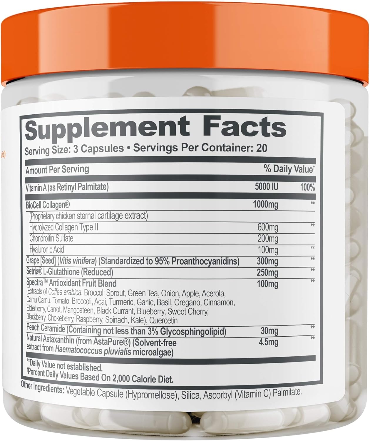 Genius Beauty Hair Skin Nails Vitamins - Anti-Aging Antioxidant Supplement with Collagen, Glutathione & Astaxanthin for Detox & Healthy Skin - 60 Capsules