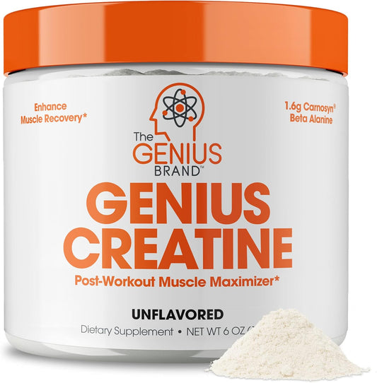 Genius Brand Micronized Creatine Monohydrate Powder 170g - Post Workout Supplement for Muscle Building & Cognitive Function - Unflavored & Naturally Sweetened