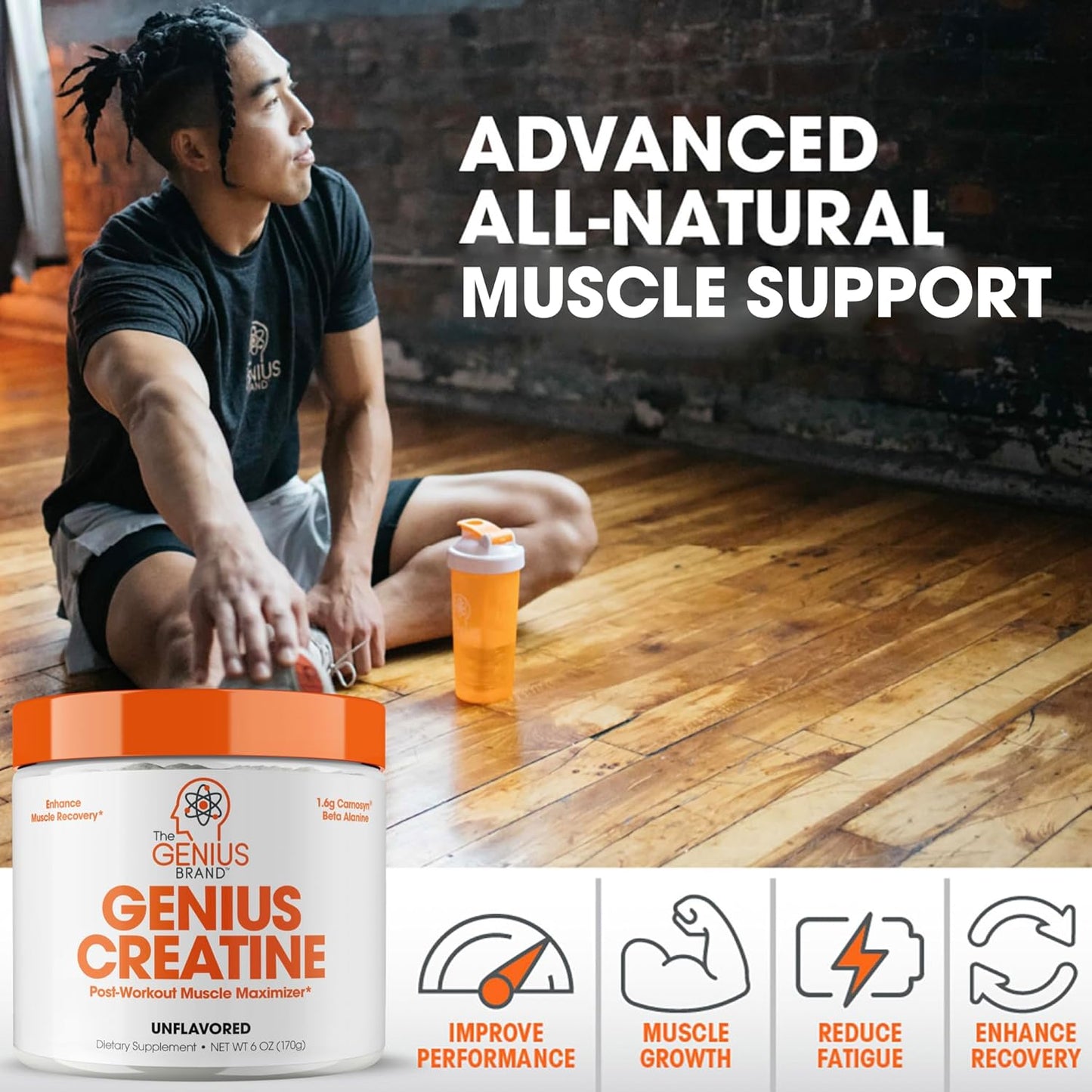 Genius Brand Micronized Creatine Monohydrate Powder 170g - Post Workout Supplement for Muscle Building & Cognitive Function - Unflavored & Naturally Sweetened