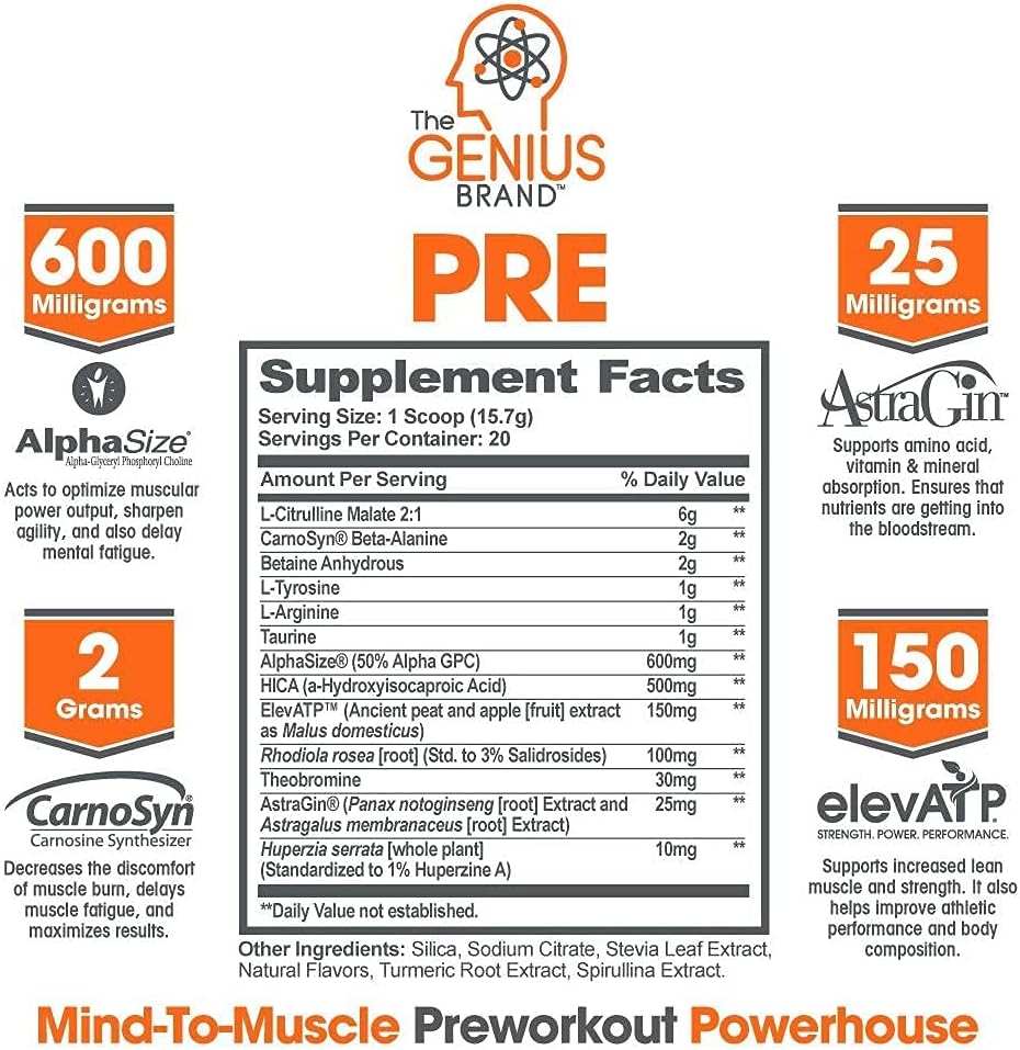 Genius Brand Smart Muscle Building Stack: Pre-Workout, BCAA, & Muscle Builder