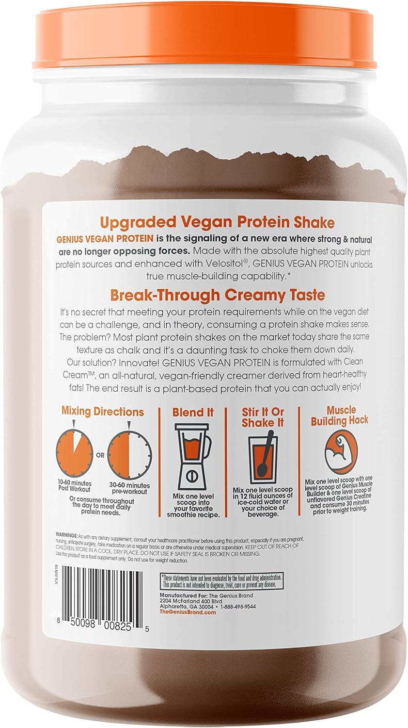 Genius Brand Vegan Protein Powder, Chocolate - Plant-Based Shake for Lean Muscle - Pea & Pumpkin Protein - Dairy-Free & Sweetened Naturally