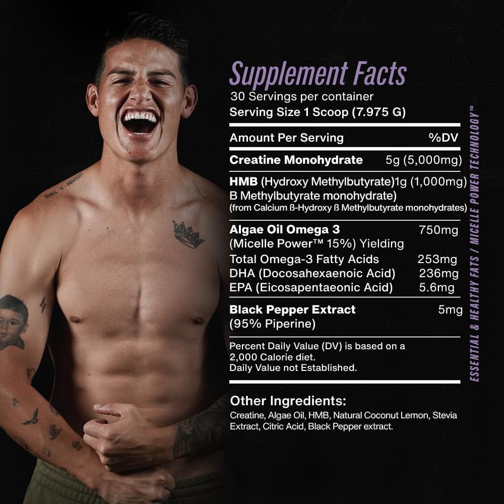 Genius Creatine Monohydrate Powder with Omega 3 & HMB for High Absorption - Energy & Muscle Repair Support - 30 Servings, 211g