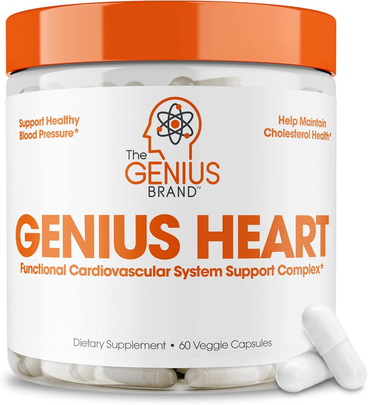 Genius Heart Supplement - 60 Veggie Pills for Natural Cholesterol & Blood Pressure Support with Grape Seed Extract, Vitamin K2, CoQ10