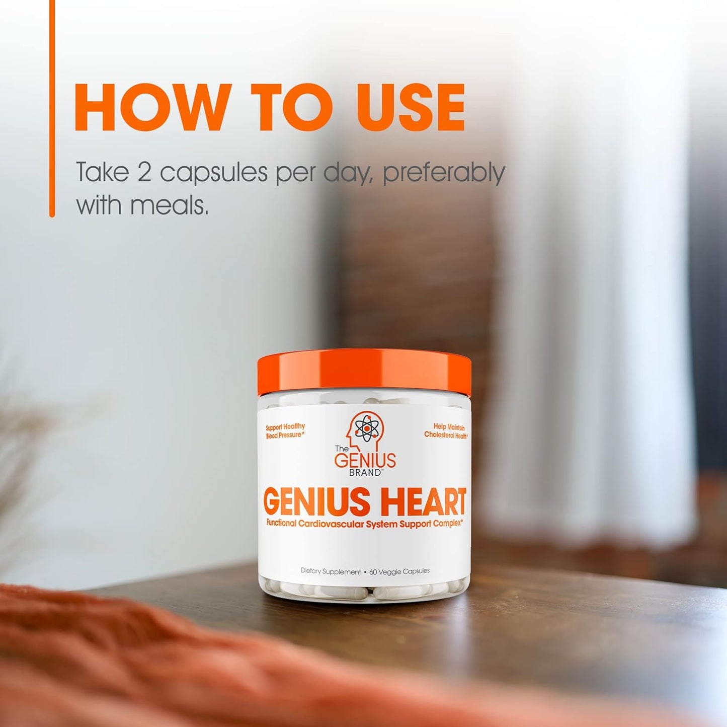 Genius Heart Supplement - 60 Veggie Pills for Natural Cholesterol & Blood Pressure Support with Grape Seed Extract, Vitamin K2, CoQ10