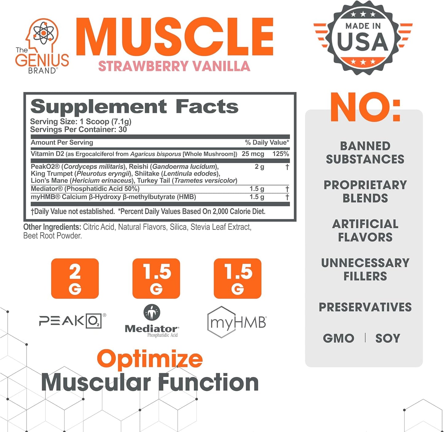 Genius Muscle Builder & Mass Gainer - Strawberry Vanilla - Natural Anabolic Activator for Lean Muscle Growth - Men & Women Weight Gainer