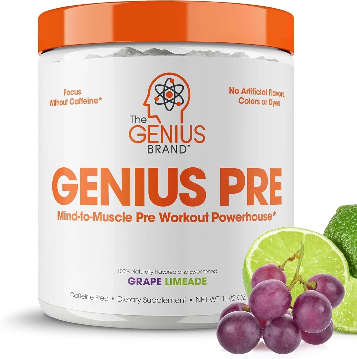 Genius Pre Workout Powder, Grape Limeade - Natural Nootropic & Caffeine-Free Nitric Oxide Supplement