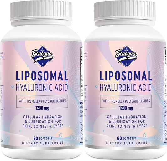 Genogna Liposomal Hyaluronic Acid Capsules with Tremella Polysaccharides - 1000mg - Double Strength Skin and Joint Hydration - 2 Pack