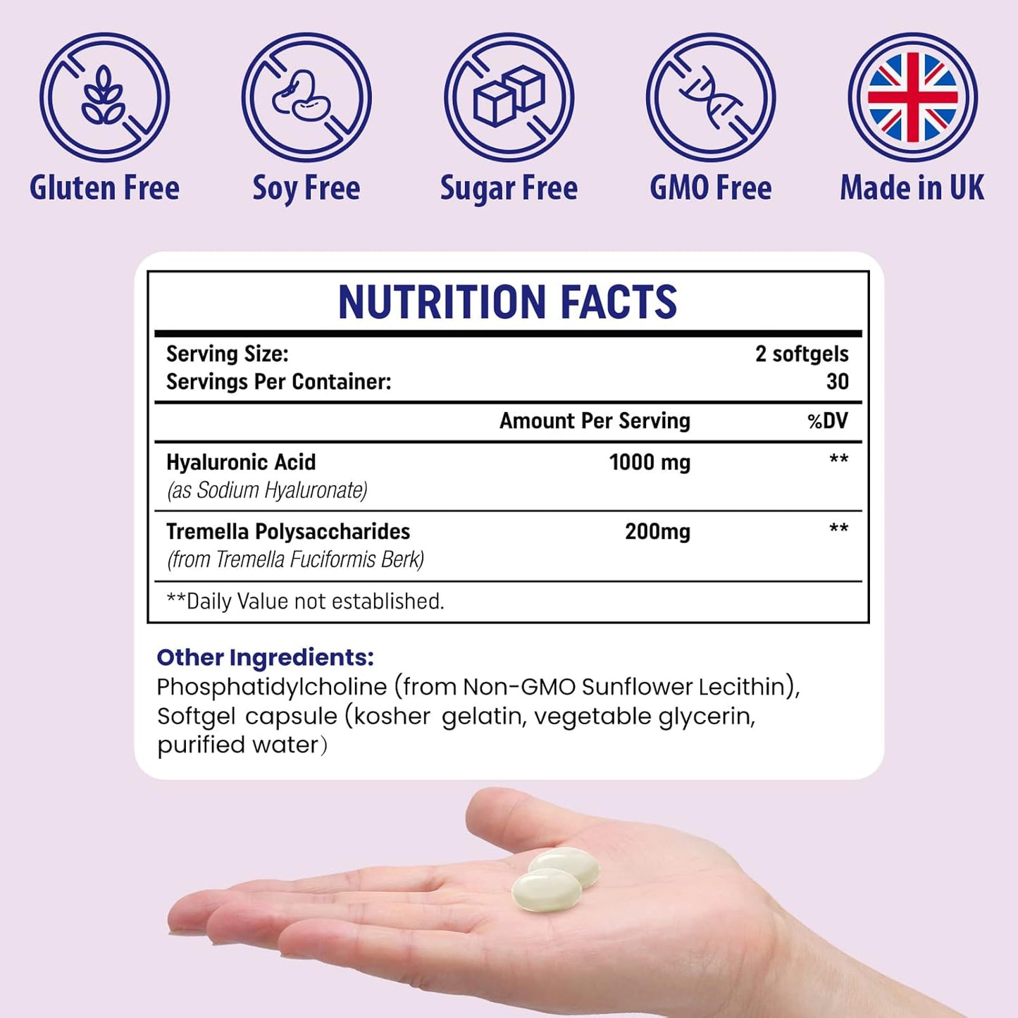 Genogna Liposomal Hyaluronic Acid Capsules with Tremella Polysaccharides - 1000mg - Double Strength Skin and Joint Hydration - 2 Pack