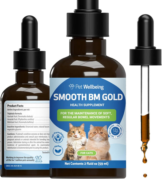 Gentle Constipation Relief for Cats - Natural Herbal Supplement 2 oz (59 ml) - Pet Wellbeing Smooth BM Gold