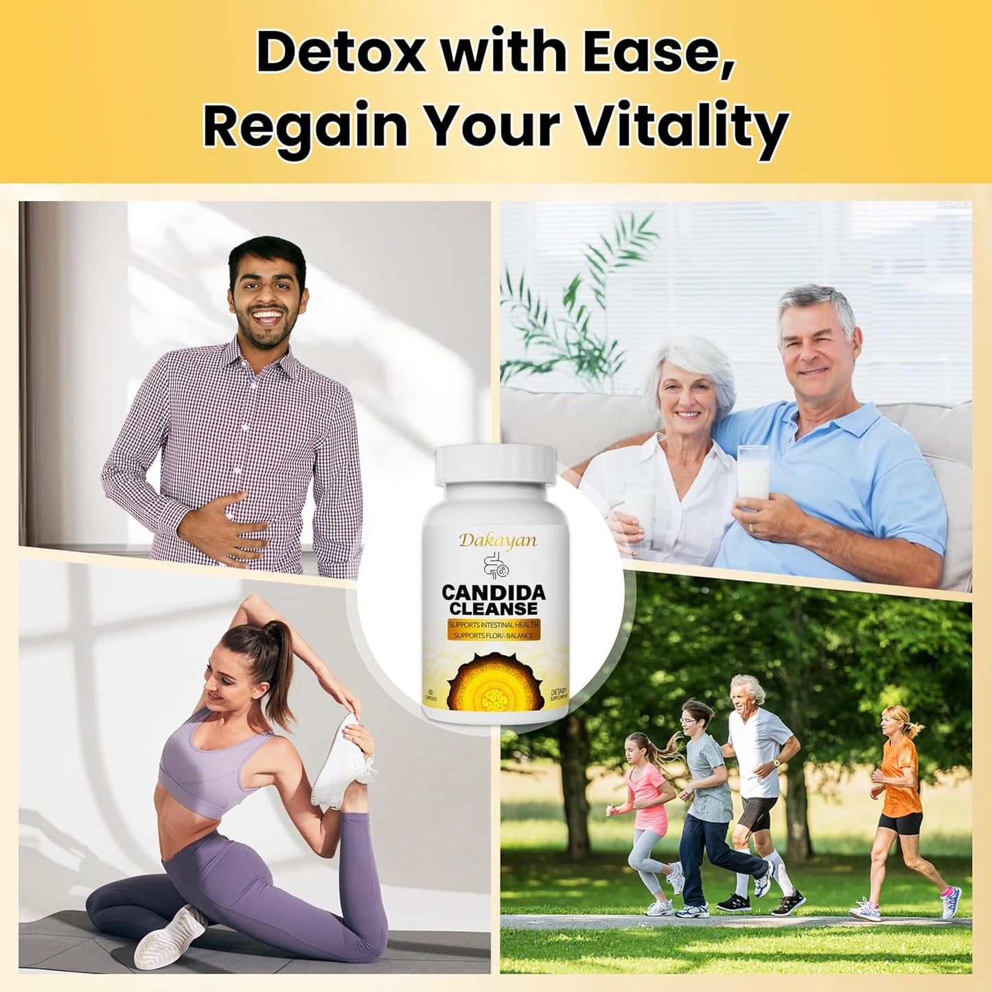 Gentle Gut & Digestive Support with Dakayan Central Natural Candida Cleanse Detox - Advanced Probiotic & Herbal Formula for Men & Women - 60 Capsules