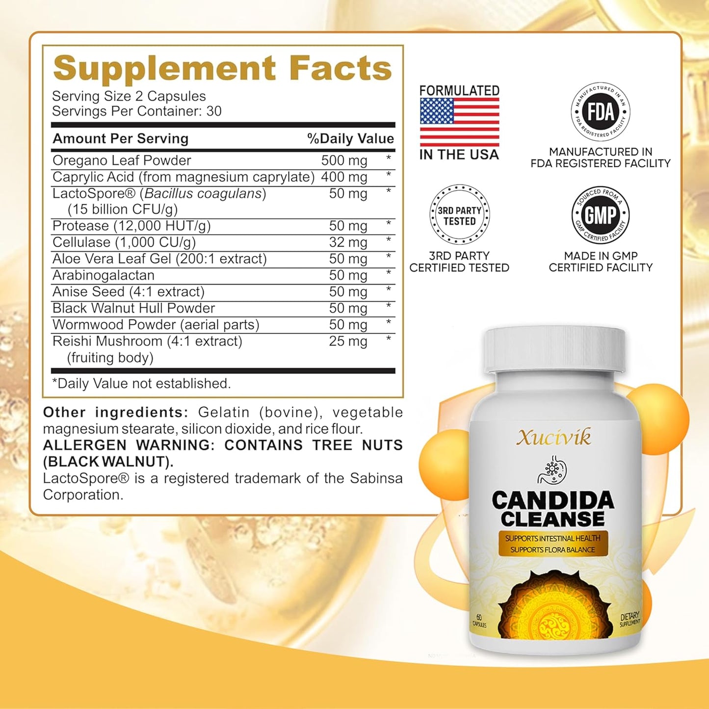 Gentle Gut & Digestive Support with Dakayan Central Natural Candida Cleanse Detox - Advanced Probiotic & Herbal Formula for Men & Women - 60 Capsules