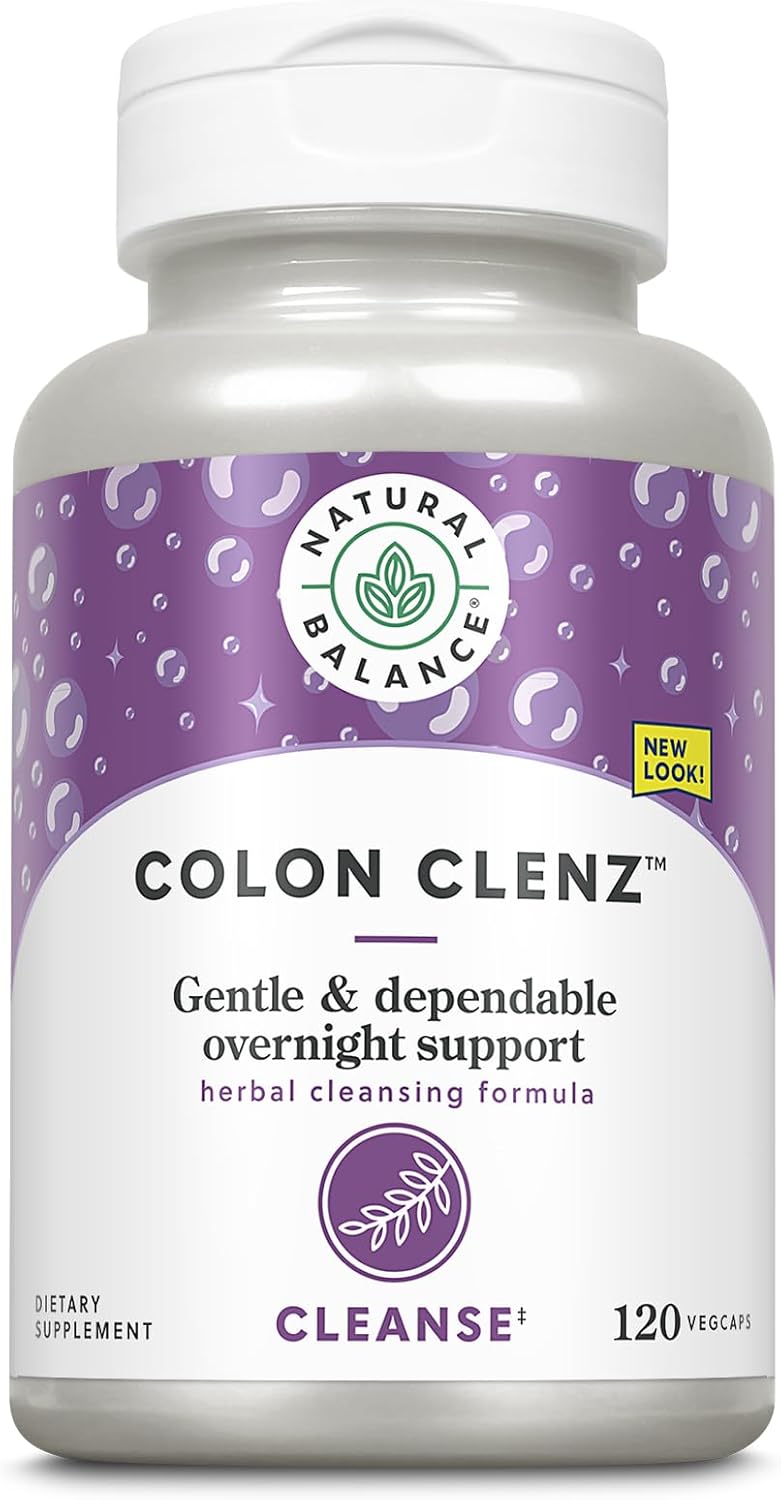 Gentle Herbal Colon Cleanse Detox Supplement - Natural Balance Colon Clenz - Overnight Formula - 60-Day Guarantee - 120 VegCaps