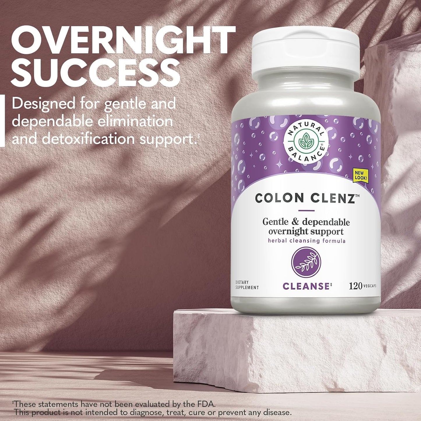 Gentle Herbal Colon Cleanse Detox Supplement - Natural Balance Colon Clenz - Overnight Formula - 60-Day Guarantee - 120 VegCaps