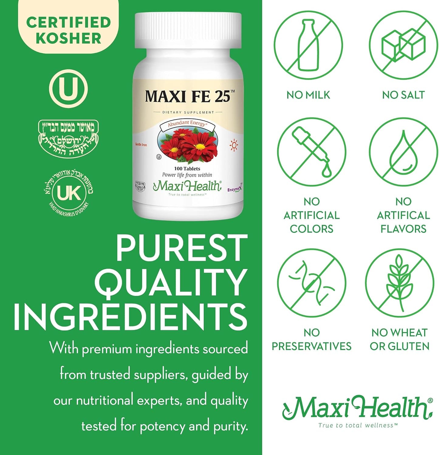 Gentle Iron 25 mg Supplement for Women & Men - Non Constipating Tablets - Kosher, Non GMO, Vegetarian - 100 Tablets