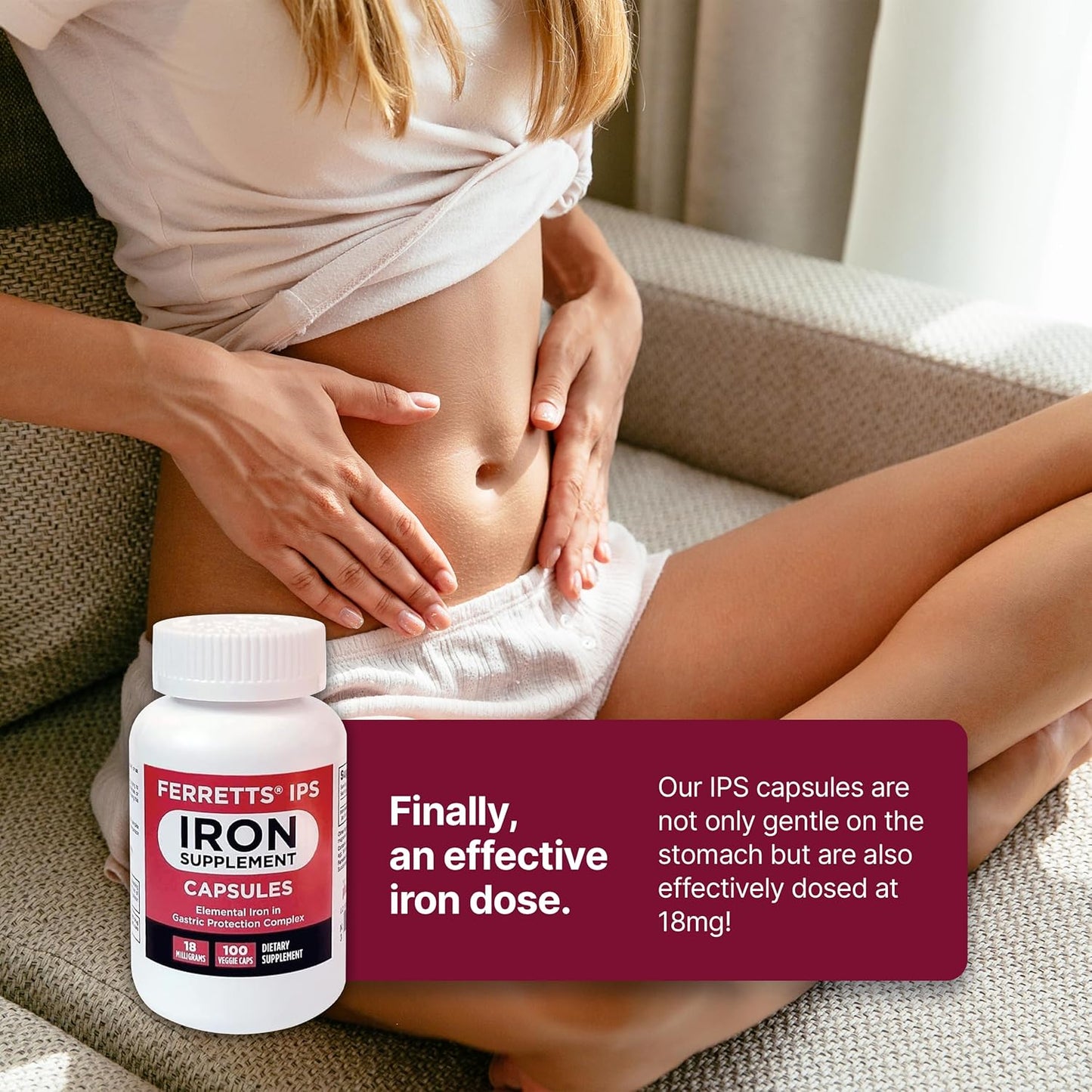 Gentle Iron Supplement Capsules 18mg - 100-Day Supply for Women & Men - Non-Constipating Anemia Support