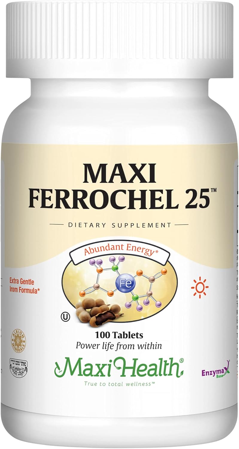 Gentle Iron Supplement for Anemia & Red Blood Cell Production - Ferrous Fumarate - 25 MG Chelated Iron Pills - 100 Kosher Tablets by Maxi Health