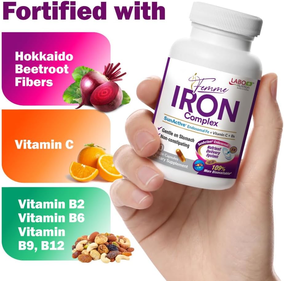 Gentle Iron Supplement for Women - 15mg Non-Constipating Vegan Capsules with No Metallic Aftertaste, Ideal for Sensitive Stomachs - 90 Count