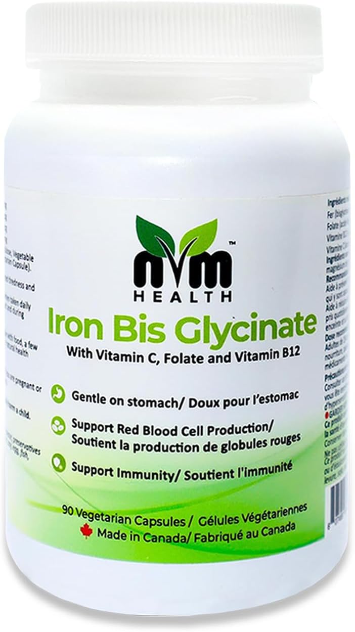 Gentle Iron Supplement with Vitamin C, B12, Folic Acid - Supports Red Blood Cells & Immunity - 90 Vegetarian Capsules