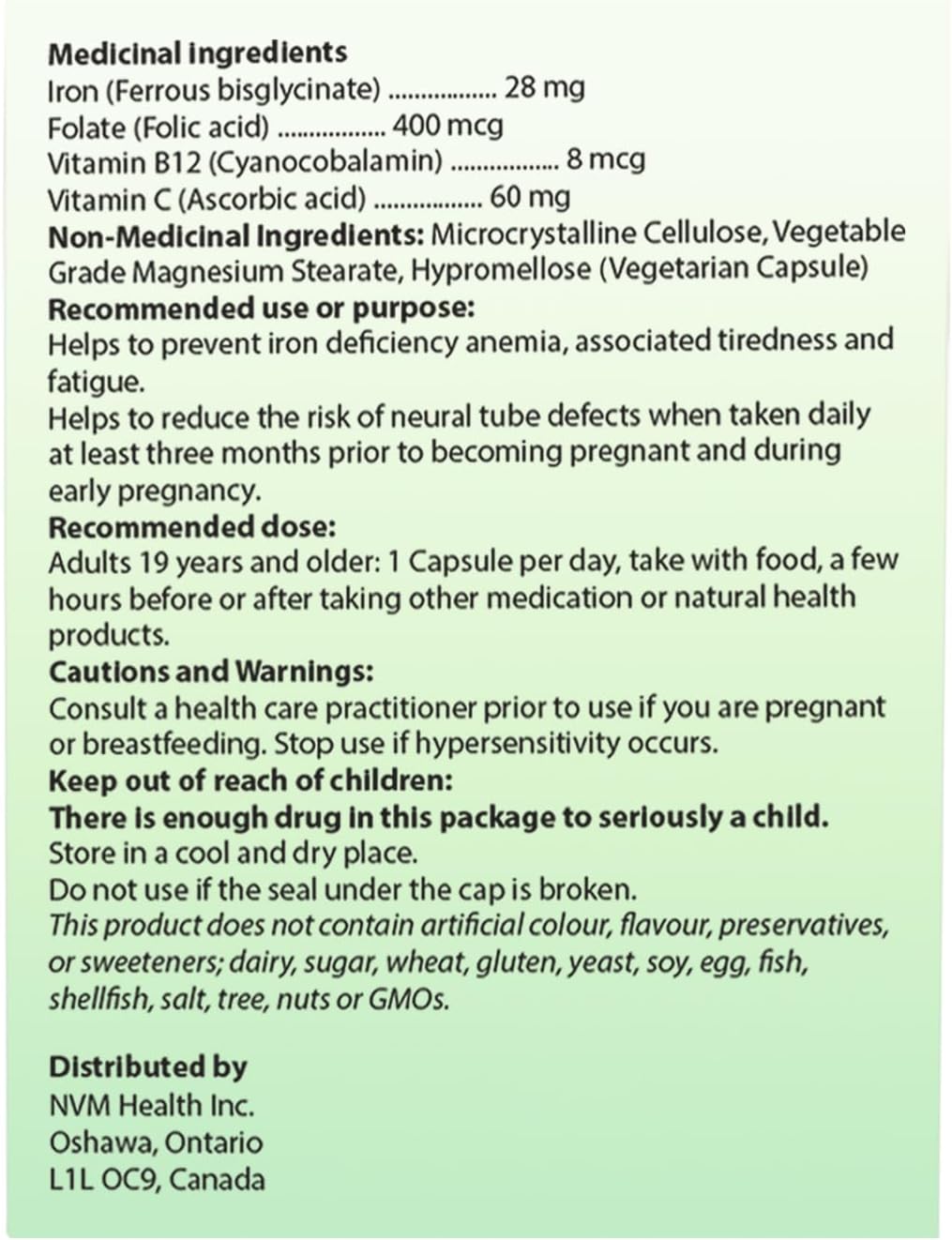 Gentle Iron Supplement with Vitamin C, B12, Folic Acid - Supports Red Blood Cells & Immunity - 90 Vegetarian Capsules