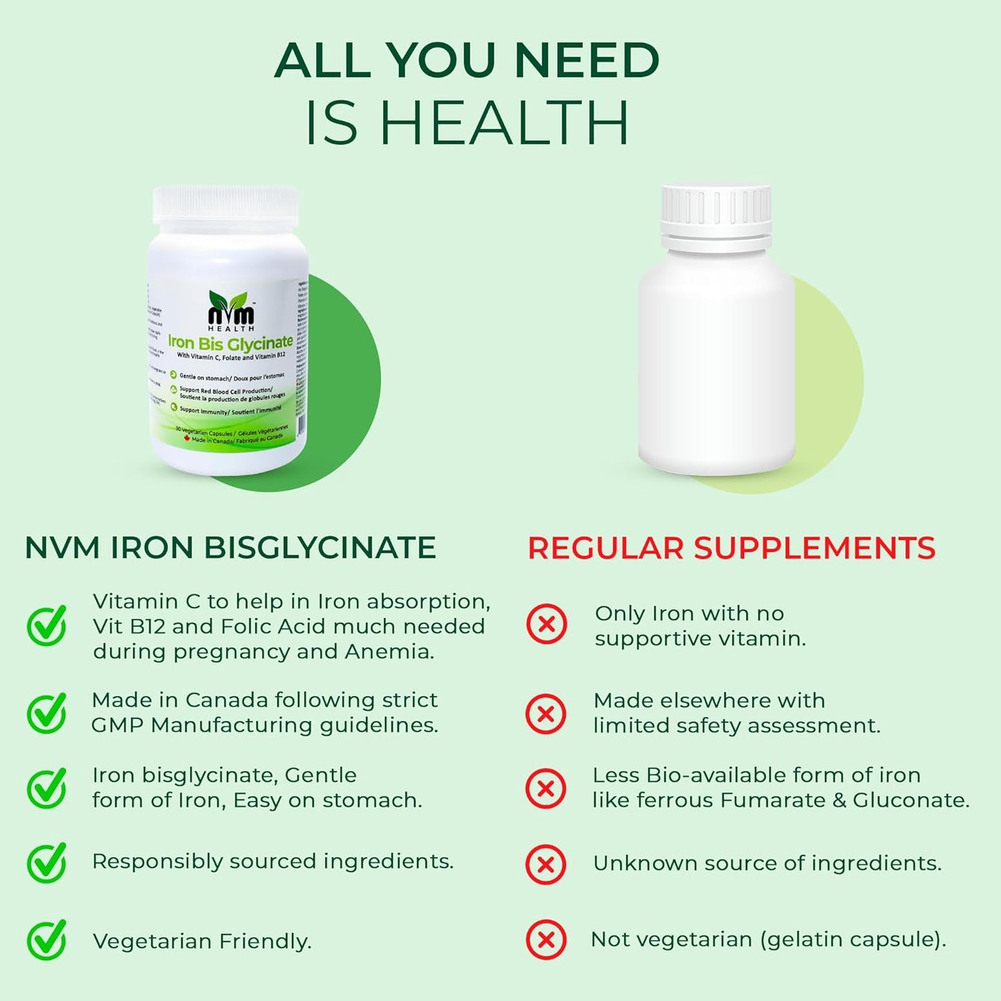 Gentle Iron Supplement with Vitamin C, B12, Folic Acid - Supports Red Blood Cells & Immunity - 90 Vegetarian Capsules