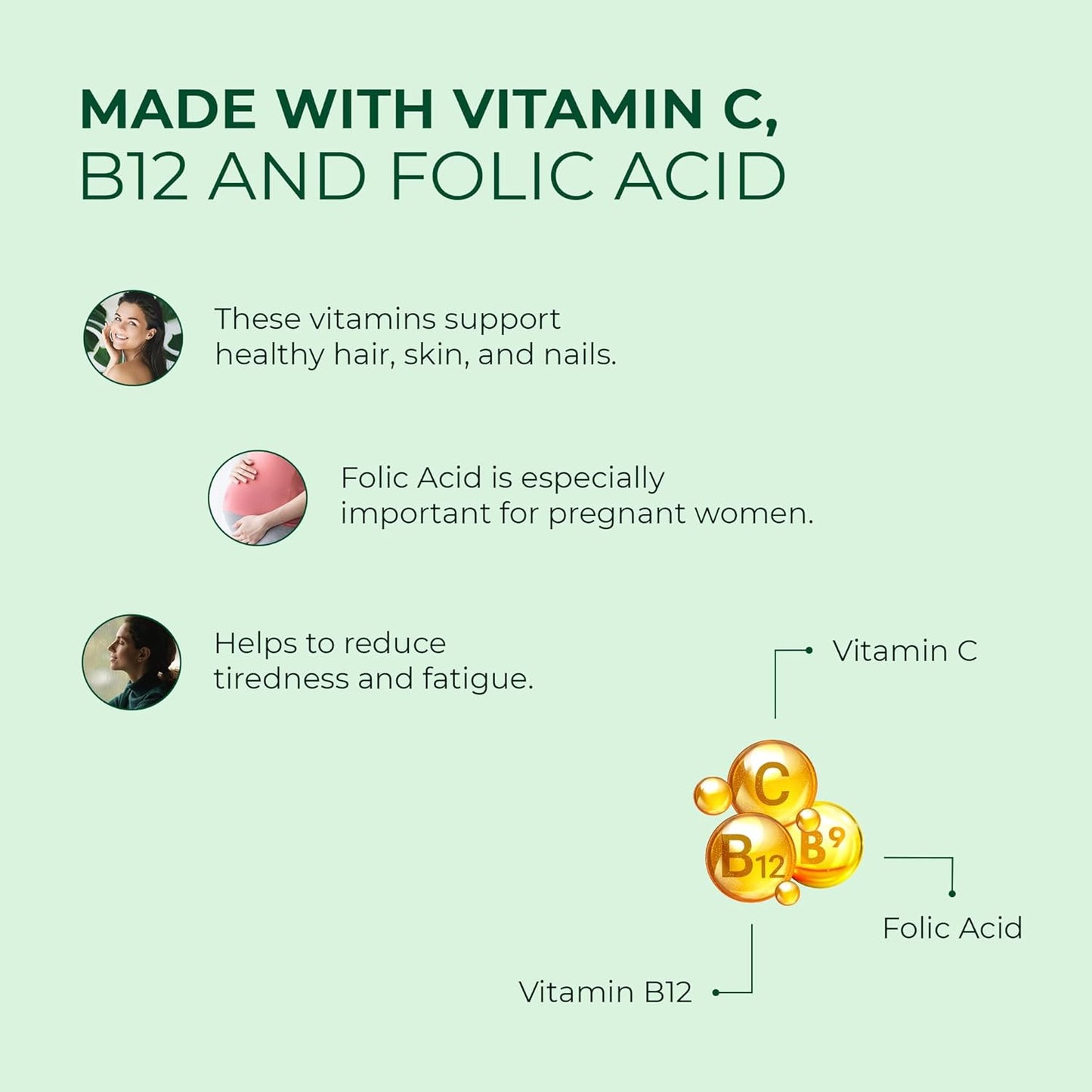 Gentle Iron Supplement with Vitamin C, B12, Folic Acid - Supports Red Blood Cells & Immunity - 90 Vegetarian Capsules