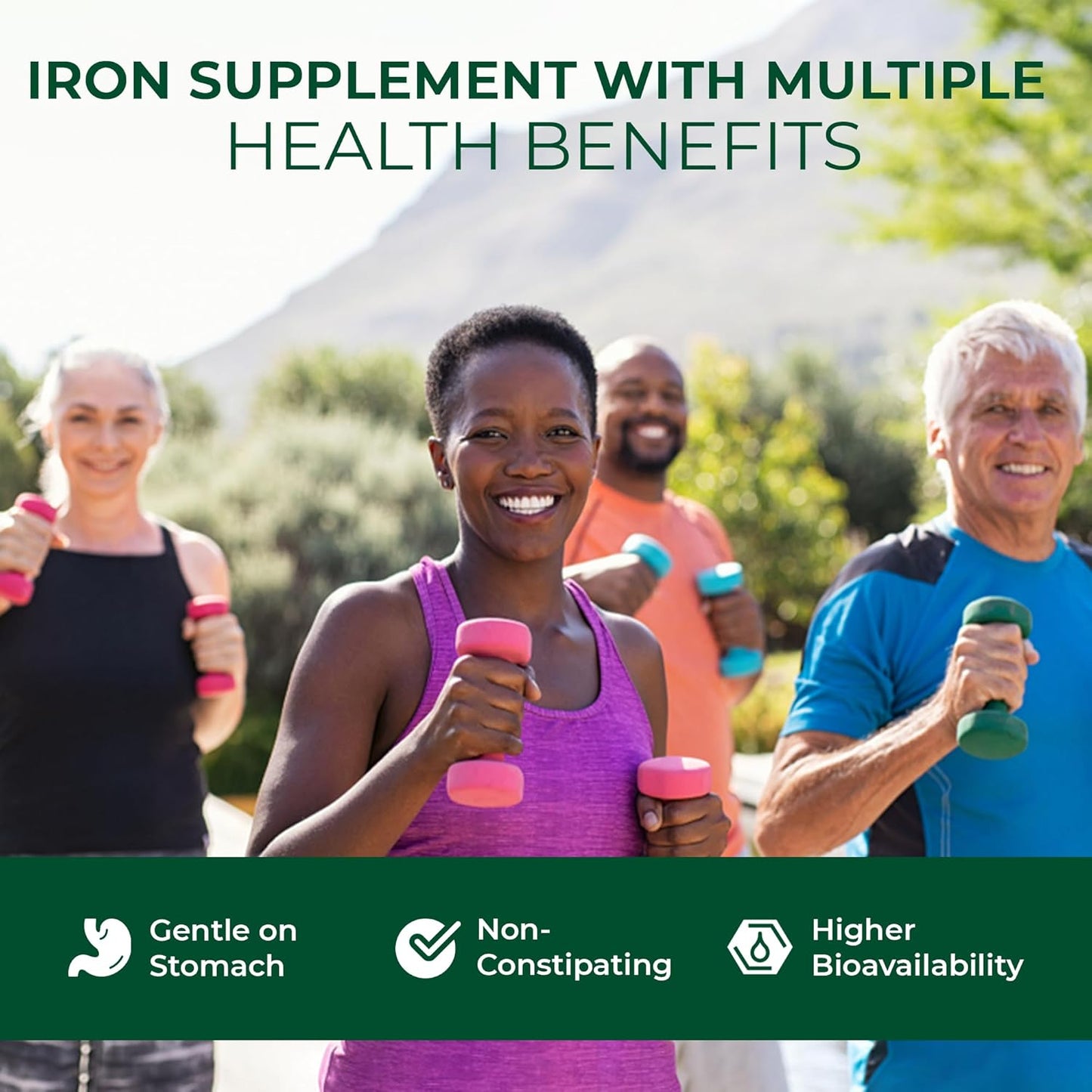 Gentle Iron Supplement with Vitamin C, B12, Folic Acid - Supports Red Blood Cells & Immunity - 90 Vegetarian Capsules