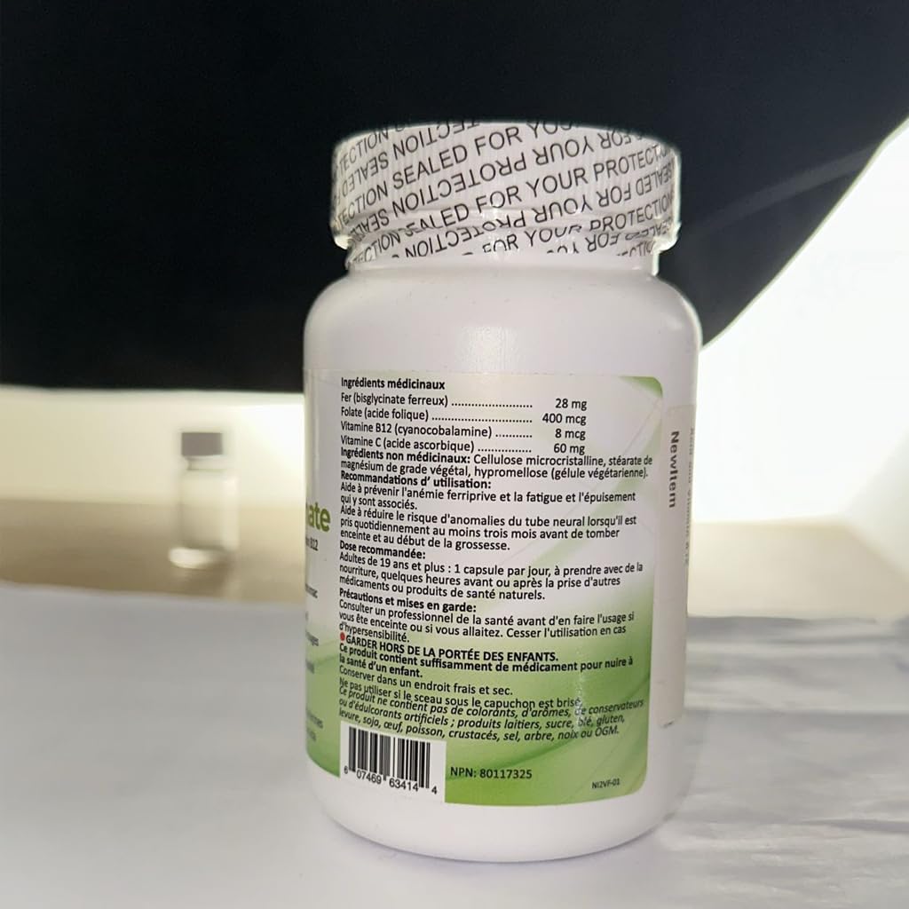 Gentle Iron Supplement with Vitamin C, B12, Folic Acid - Supports Red Blood Cells & Immunity - 90 Vegetarian Capsules