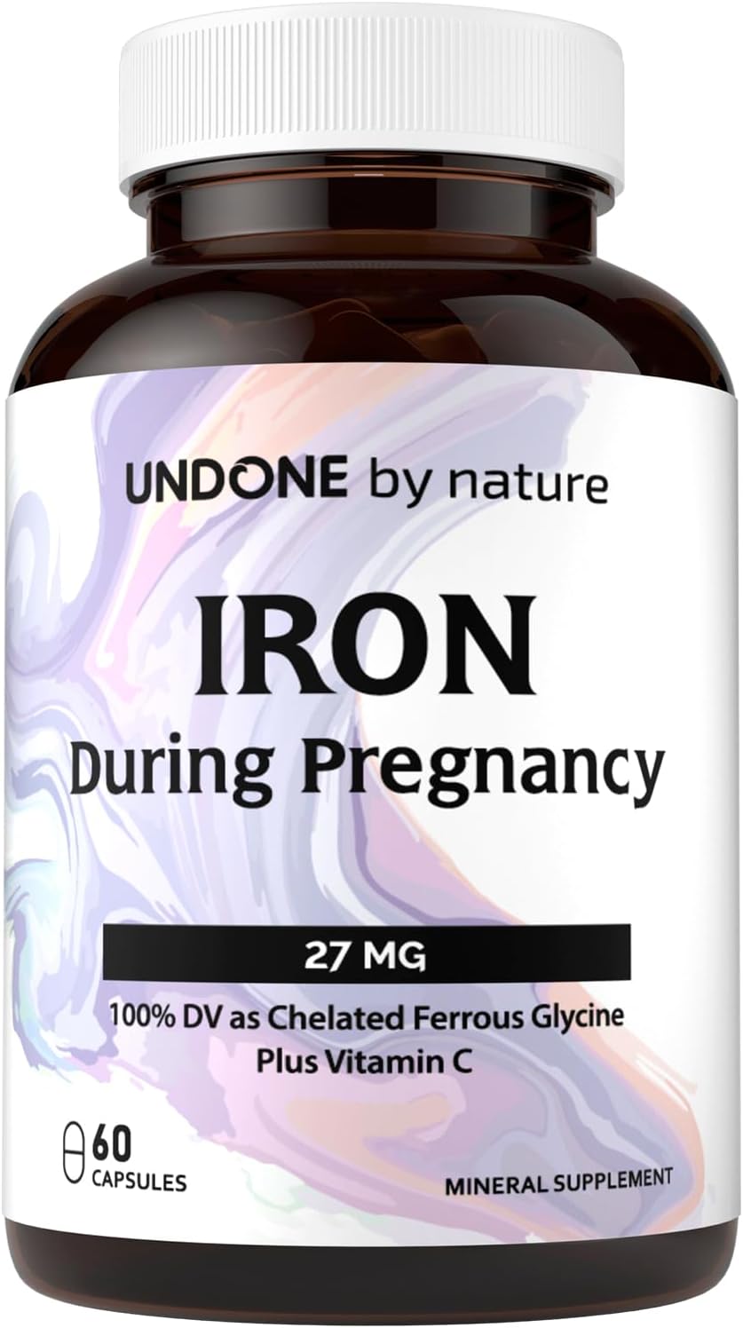 Gentle Iron Supplement with Vitamin C for Pregnancy, 100% Daily Value, Blood Builder, Vegan Capsules - Undone by Nature