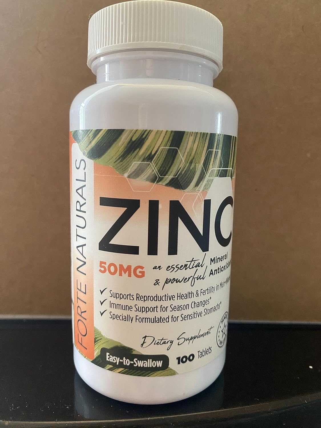 Gentle on the Stomach Vegan Zinc Supplement 50mg (100 Tablets) - Non GMO, Easy to Swallow Daily Vitamin for Adults by FORTE NATURALS