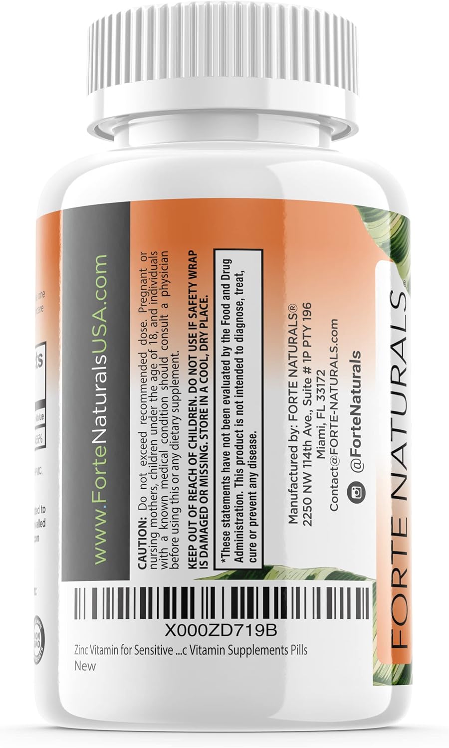 Gentle on the Stomach Vegan Zinc Supplement 50mg (100 Tablets) - Non GMO, Easy to Swallow Daily Vitamin for Adults by FORTE NATURALS