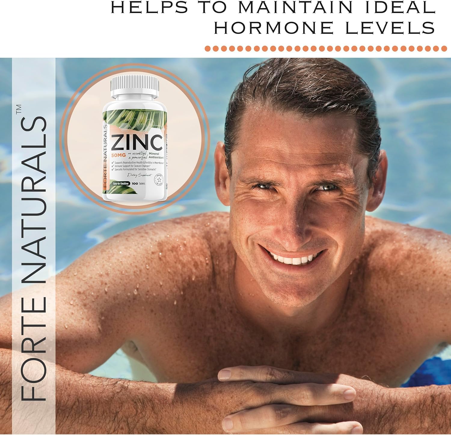 Gentle on the Stomach Vegan Zinc Supplement 50mg (100 Tablets) - Non GMO, Easy to Swallow Daily Vitamin for Adults by FORTE NATURALS