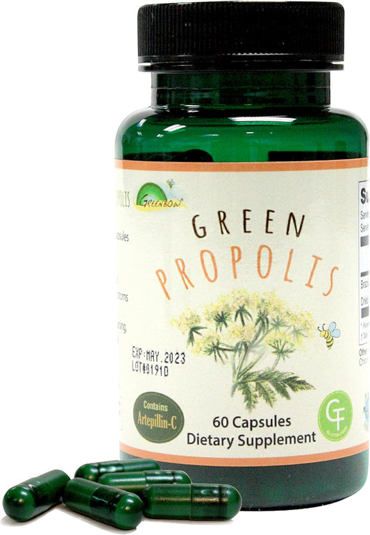 Genuine Brazilian Green Propolis Capsules with Artepillin C - Highly Nutritious Vegan Supplement
