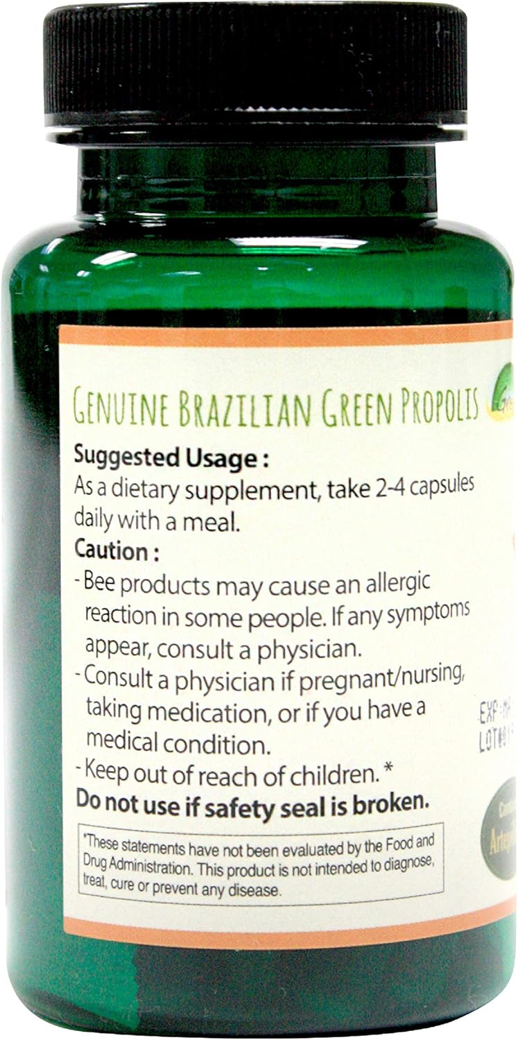 Genuine Brazilian Green Propolis Capsules with Artepillin C - Highly Nutritious Vegan Supplement