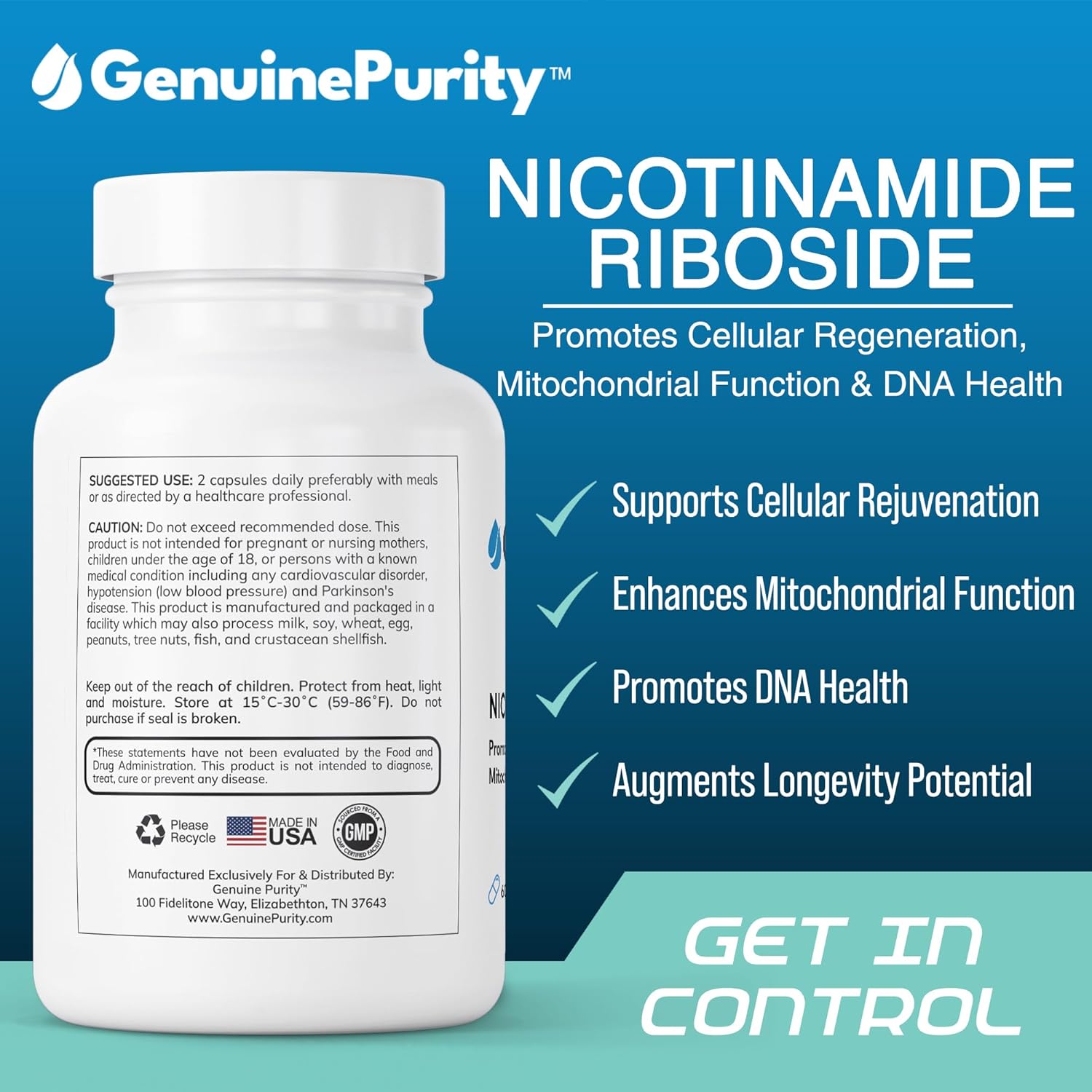 GenuinePurity Liposomal NR 300mg Supplement for Advanced NAD Boost - Supports Cellular Energy and Mitochondrial Function - Gluten Free, Vegan, Non-GMO - 60 Capsules