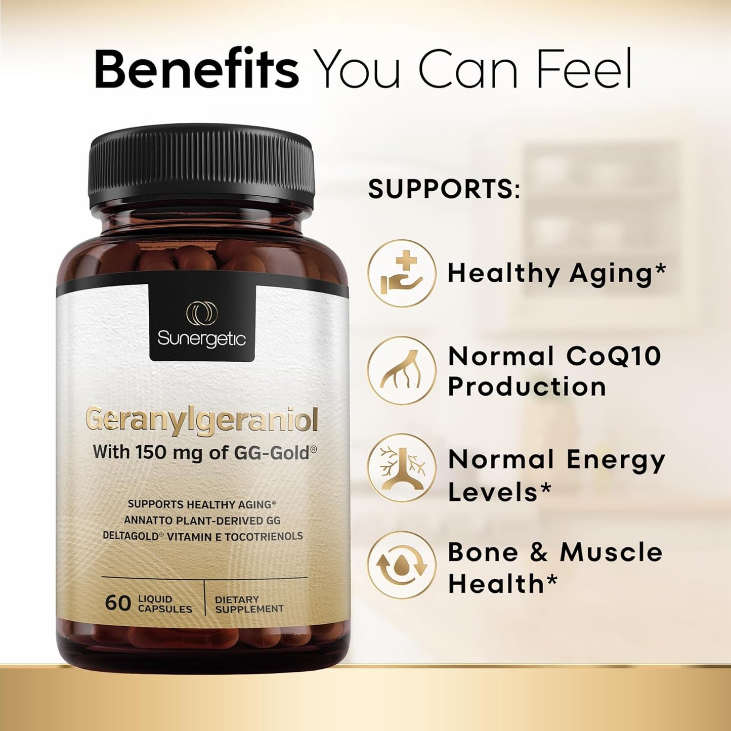 Geranylgeraniol Supplement with DeltaGold Vitamin E Tocotrienols - Heart Health & CoQ10 Support - 60 Capsules