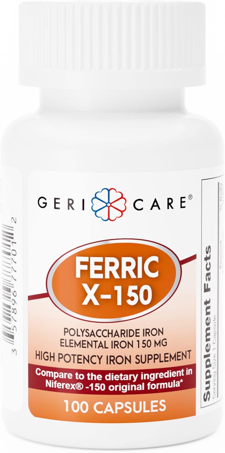 GeriCare Ferric X-150 High Potency Polysaccharide Iron Supplement Capsules - 100 Count Pack