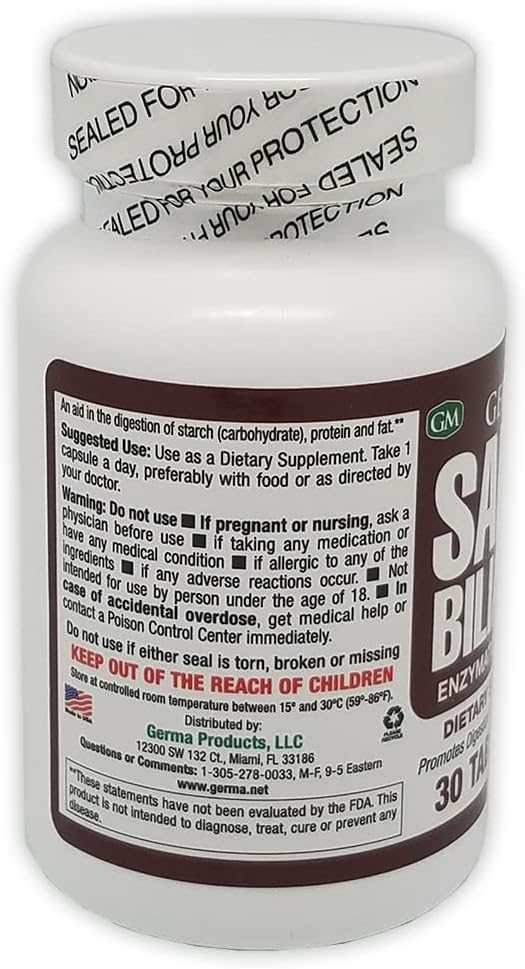 Germa Bile Salts Enzymatic Digestant Dietary Supplement for Digesting Starch, Protein, and Fat - 90 Tablets