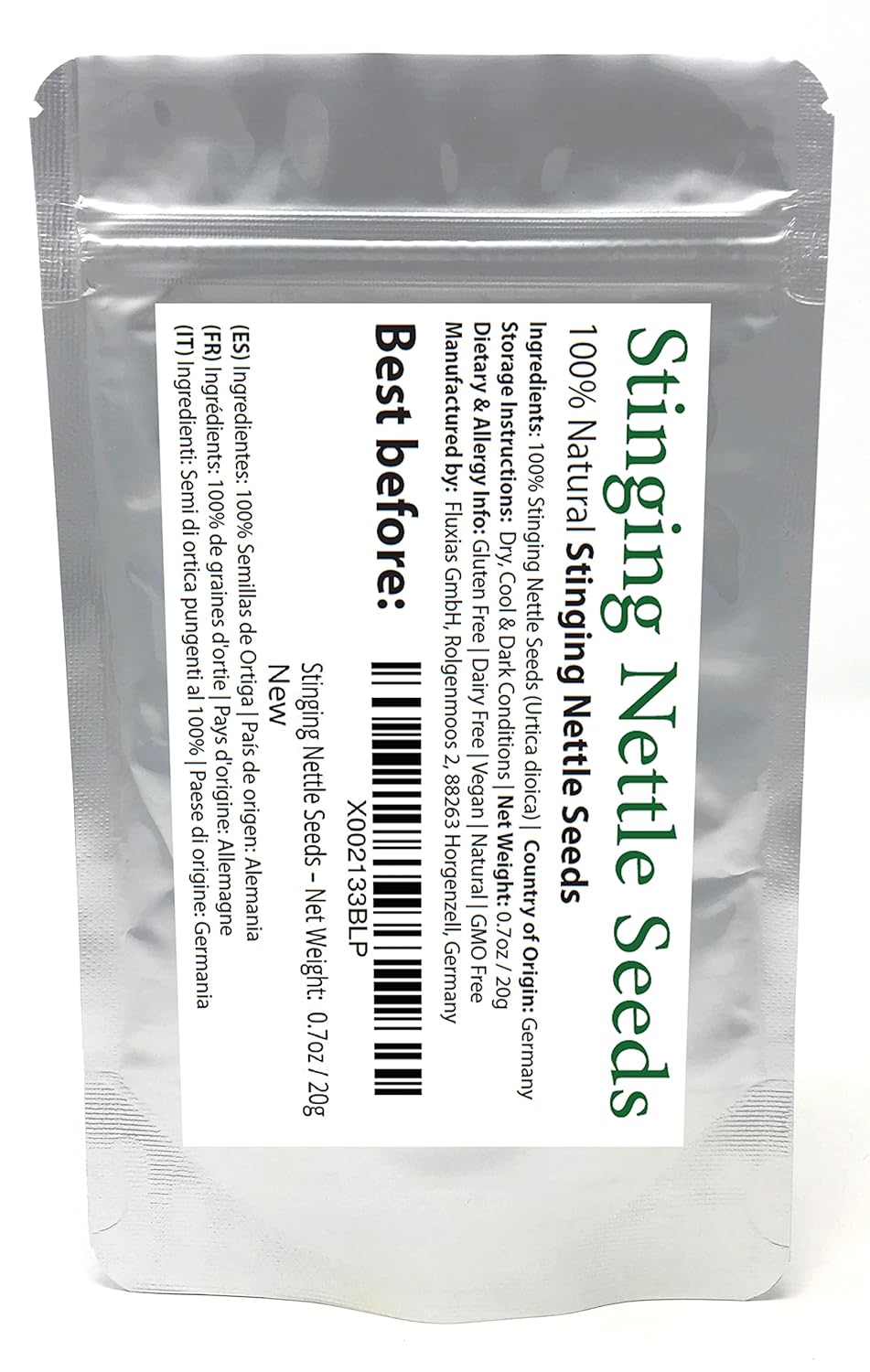 German Bluechai Stinging Nettle Seeds - Vegan Protein Source from Urtica Dioica, Dried Seeds, 0.7oz/20g - Non GMO, Gluten Free