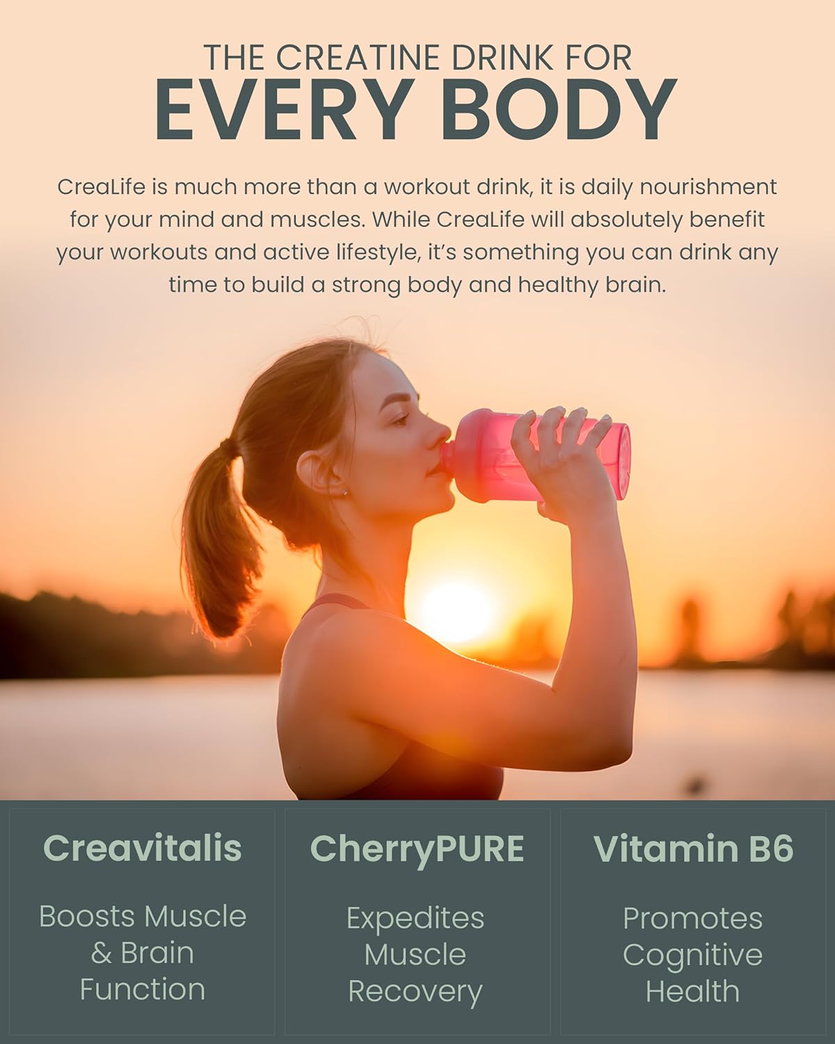German Micronized Creatine with USA Tart Cherry and Vitamin B6 - Pre and Post Workout Supplement, Tart Cherry Lime Flavor, Caffeine-Free Energy for Body and Mind