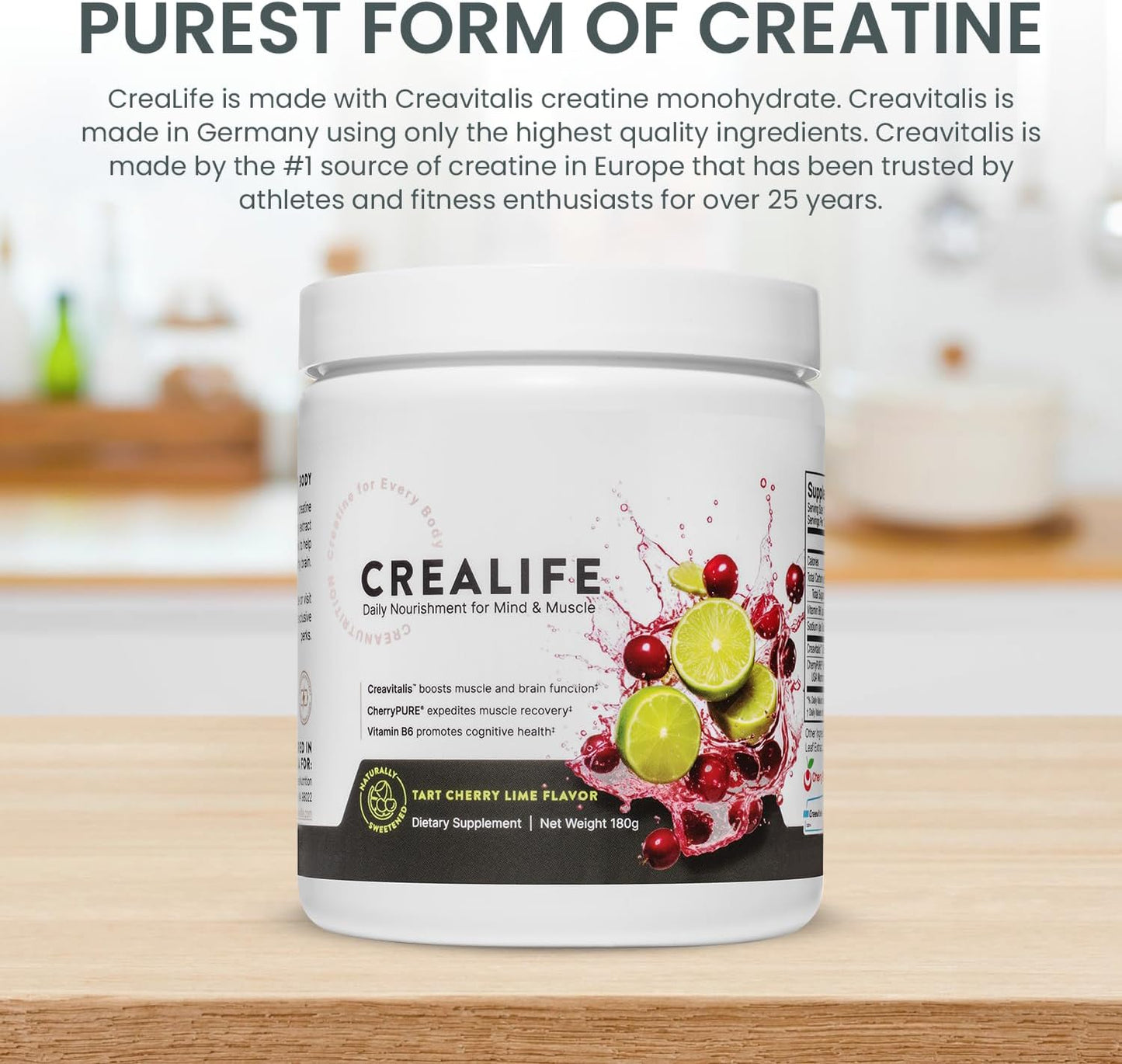 German Micronized Creatine with USA Tart Cherry and Vitamin B6 - Pre and Post Workout Supplement, Tart Cherry Lime Flavor, Caffeine-Free Energy for Body and Mind